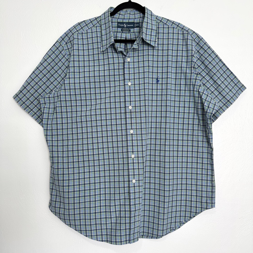 Ralph Lauren Shirt Men’s XXL Blue Plaid Button Down Classic Fit Cotton Preppy